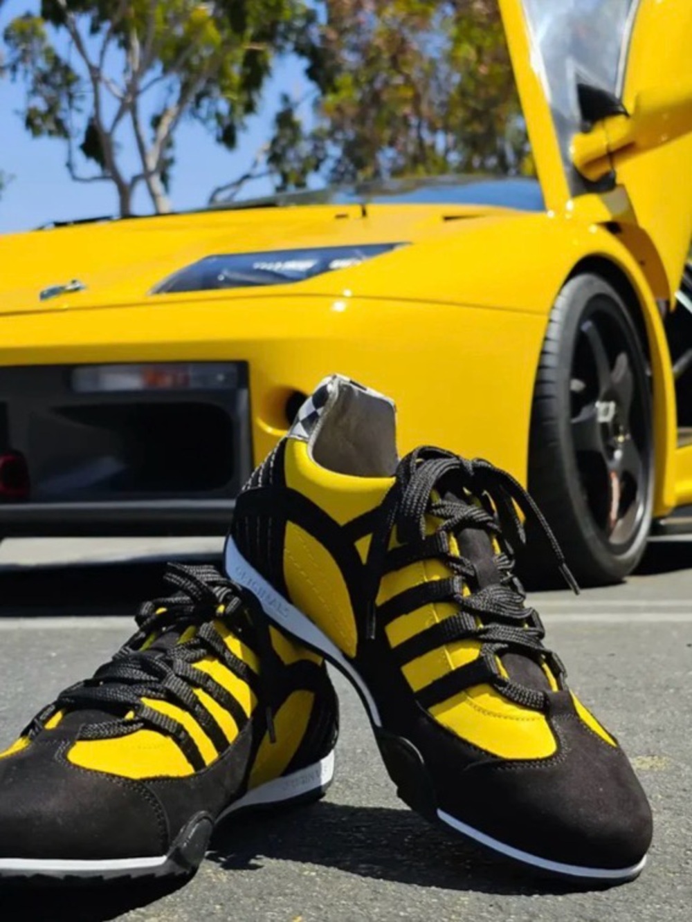 New Vicious Blond Electric Sneakers Men's Black Yellow Racing Lace-Up Size 44